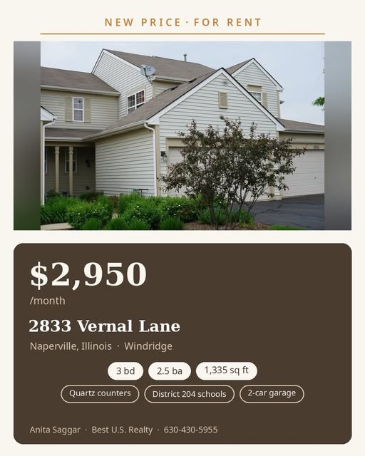 For rent - 2833 Vernal Lane, Naperville, $2,950/mo